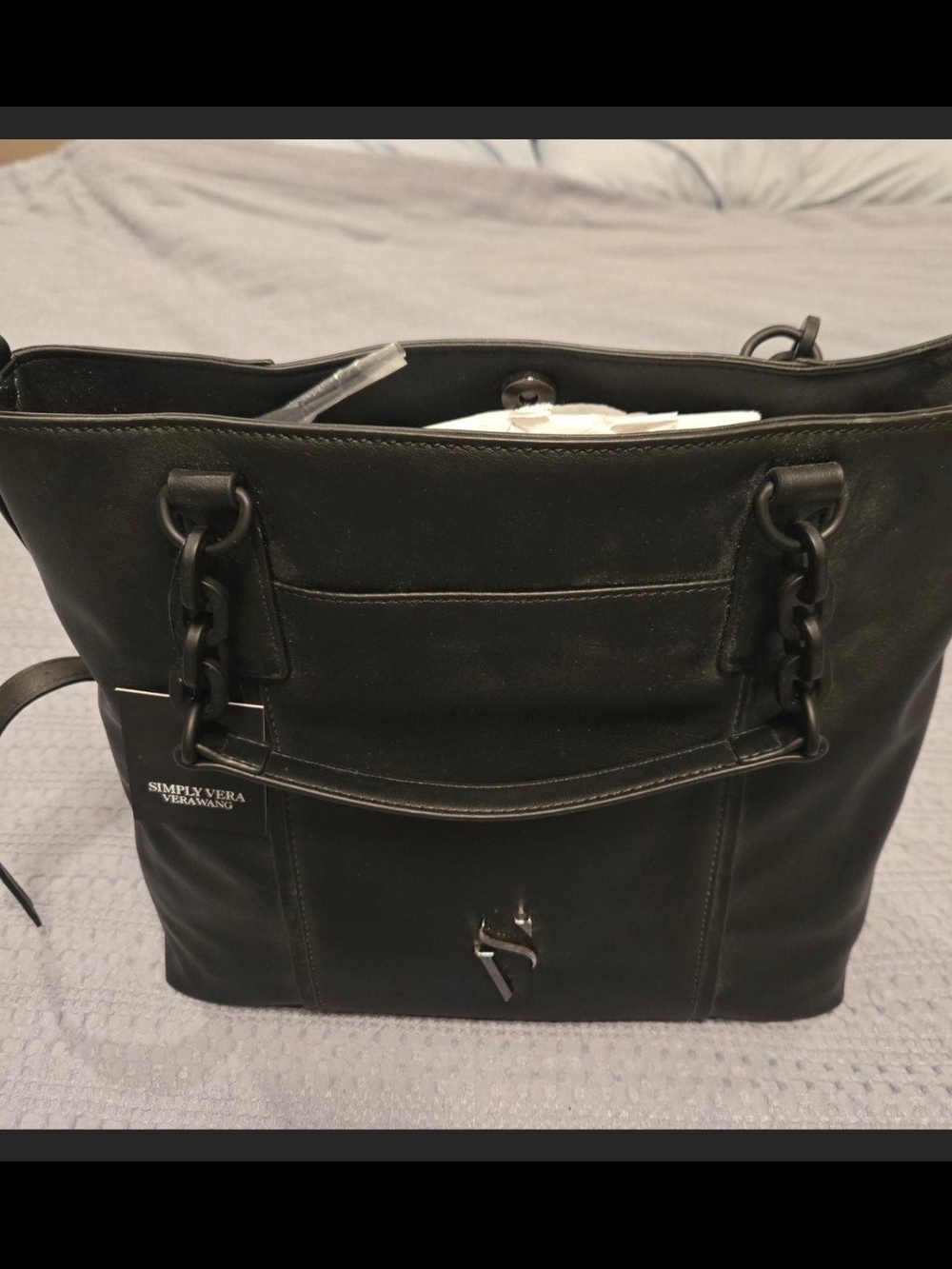 Simply Vera Vera Wang Black Chain-Accent Tote Bag NWT